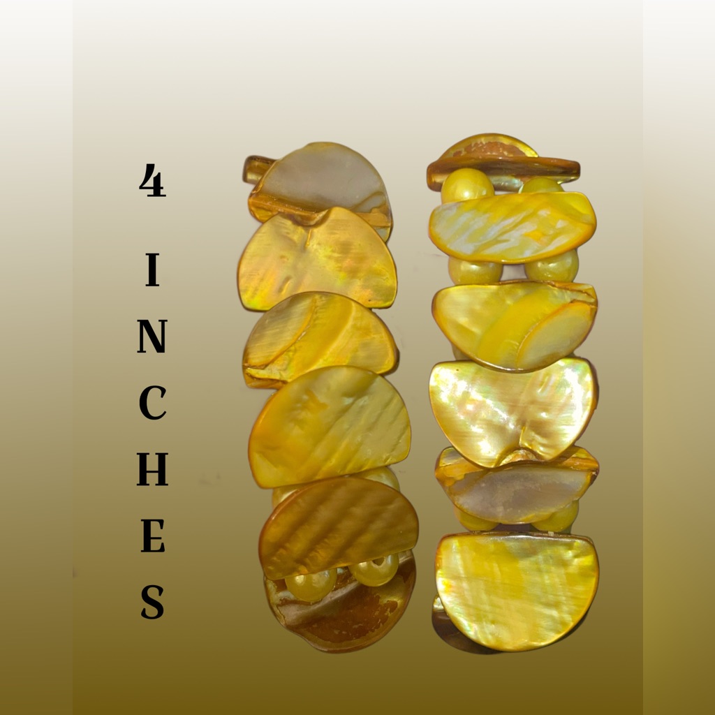 Vintage Abalone Shell Mother Of Pearl Yellow  Gold Stretch Bracelet